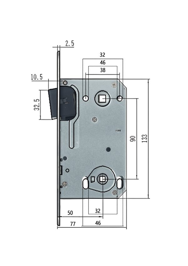 ZWF 9050 UPPER LATCH Bathroom Magnet Lock body,
SATIN STAINLESS STEEL PLATE + SATIN NICKEL STRIKER - Image 2