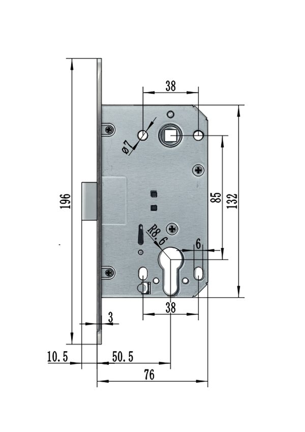 XB 8550 (410 AGB Type) MIDDLE LATCH Cylinder hole Magnet Lock body,
Satin Nickel, - Image 2