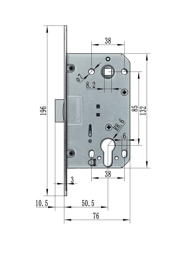 XB 8550PVC(410AGB) MIDDLE LATCH Cylinder hole Lock Body.
Satin Nickel - Image 2
