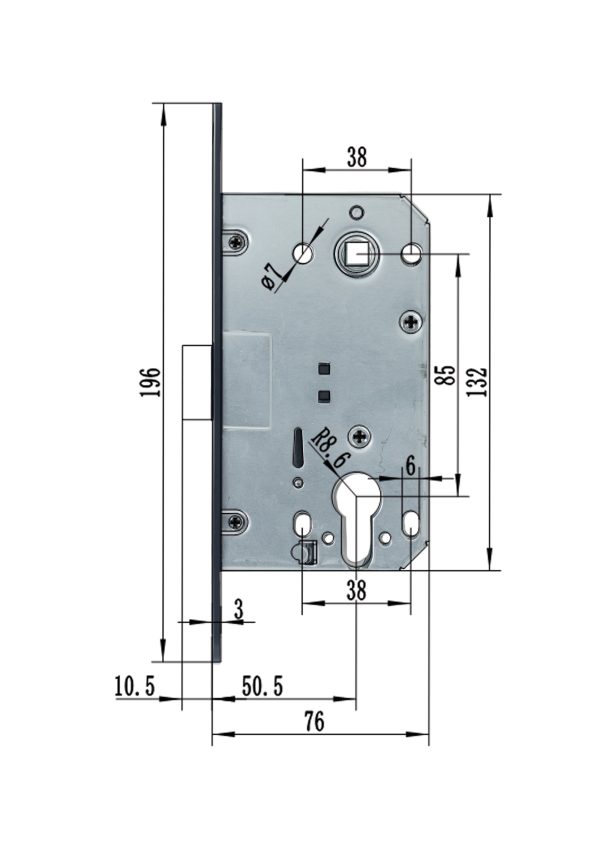 XB 8550 (410 AGB Type) MIDDLE LATCH Cylinder hole Magnet Lock body,
Black - Image 2