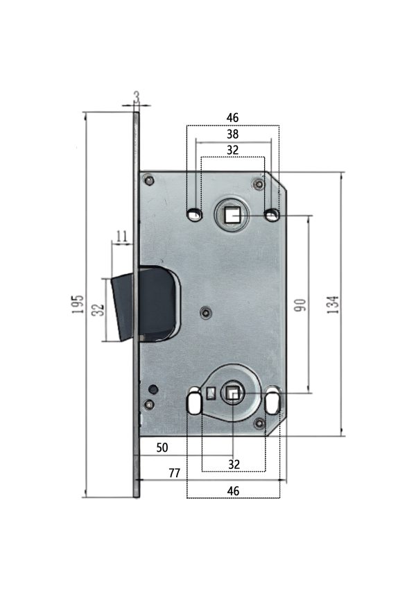 ZWF 9050 MIDDLE LATCH Bathroom Magnet Lock body,
SATIN STAINLESS STEEL PLATE + SATIN NICKEL STRIKER - Image 2