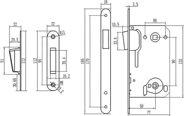 ZWF 9050 UPPER LATCH Bathroom Magnet Lock body,
SATIN STAINLESS STEEL PLATE + SATIN NICKEL STRIKER - Image 4