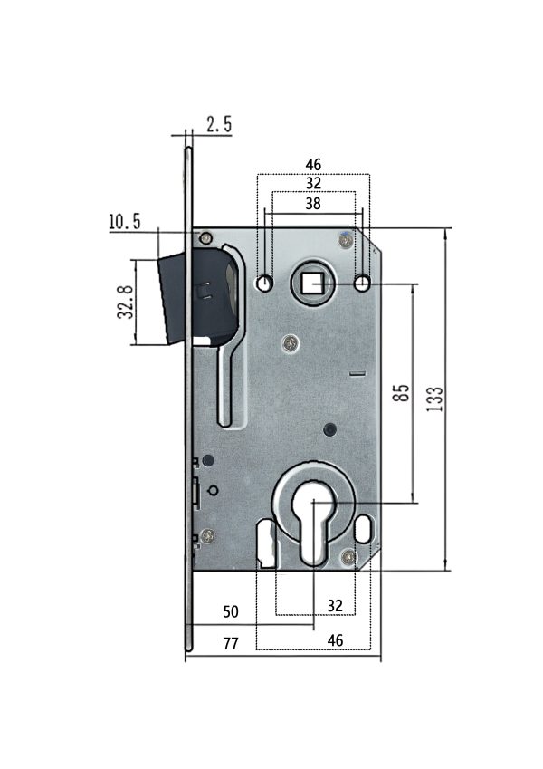 ZWF 8550 UPPER LATCH Cylinder hole Magnet Lock body,
SATIN STAINLESS STEEL PLATE+SATIN NICKEL striker - Image 2