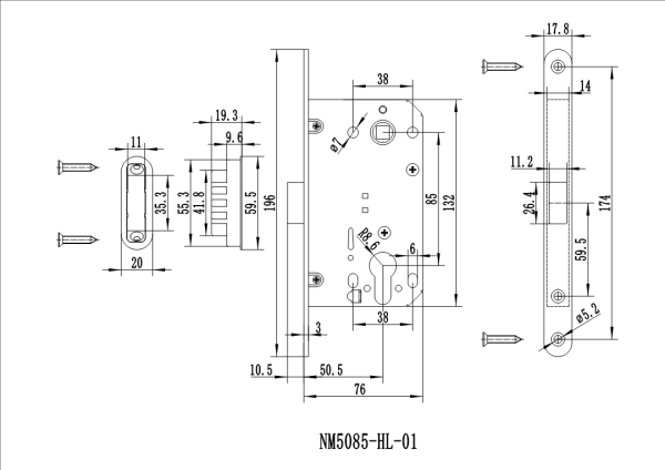 XB 8550 (410 AGB Type) MIDDLE LATCH Cylinder hole Magnet Lock body,
Black - Image 4
