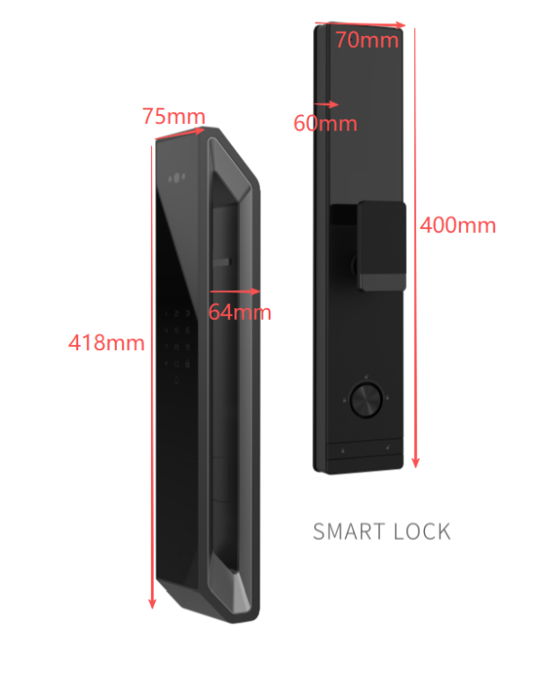 A16 TUYA WIFI 3D Face and Palm Vein Smart Lock.
 Aluminum alloy + Iron.
Black.
 Unlocking function: 3D face recognition, palm vein recognition, fingerprint, password, card, NFC, key.
Suitable for door thickness of 40-120mm - Image 2