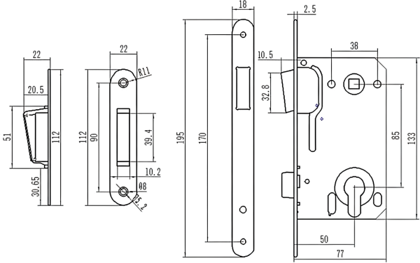 ZWF 8550 UPPER LATCH Cylinder hole Magnet Lock body,
SATIN STAINLESS STEEL PLATE+SATIN NICKEL striker - Image 4