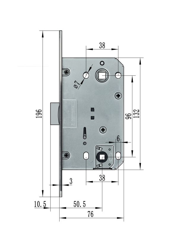 XB 9650PVC(410AGB) MIDDLE LATCH Bathroom Lock Body,
Satin Nickel - Image 2