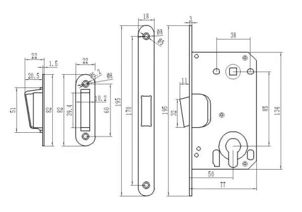 ZWF 8550 MIDDLE LATCH Cylinder hole Magnet Lock body,
SATIN STAINLESS STEEL PLATE+SATIN NICKEL striker - Image 4