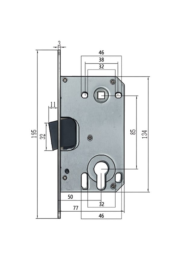 ZWF 8550 MIDDLE LATCH Cylinder hole Magnet Lock body,
SATIN STAINLESS STEEL PLATE+SATIN NICKEL striker - Image 2