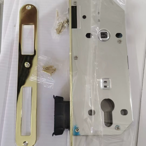 ZWF 9045 UPPER LATCH+ DEADBOLT Cylinder hole Magnet Lock body，SATIN STAINLESS STEEL PLATE，Magnet Latch + Iron Deadbolt